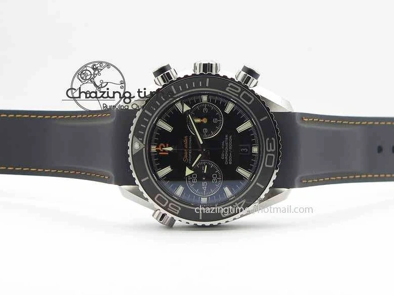 0429 Planet Ocean Master Chrono 45mm SS OM 1:1 Best Edition Black Dial Orange 12 On Rubber Strap A Durable 8169